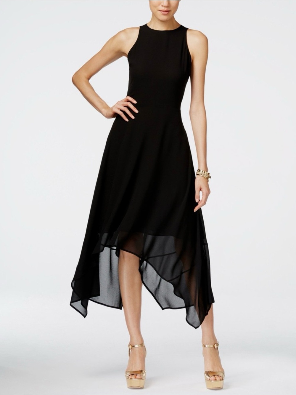 Michael Kors georgette dress asymmetrical handkerchief hem minimalist design EUC